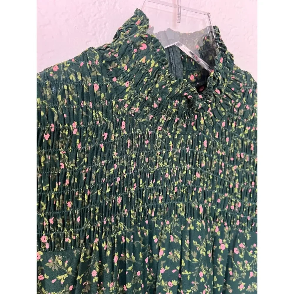 Reformation Brandi Mock Neck Mini Dress S in Coriander Green Floral - Picture 5 of 13